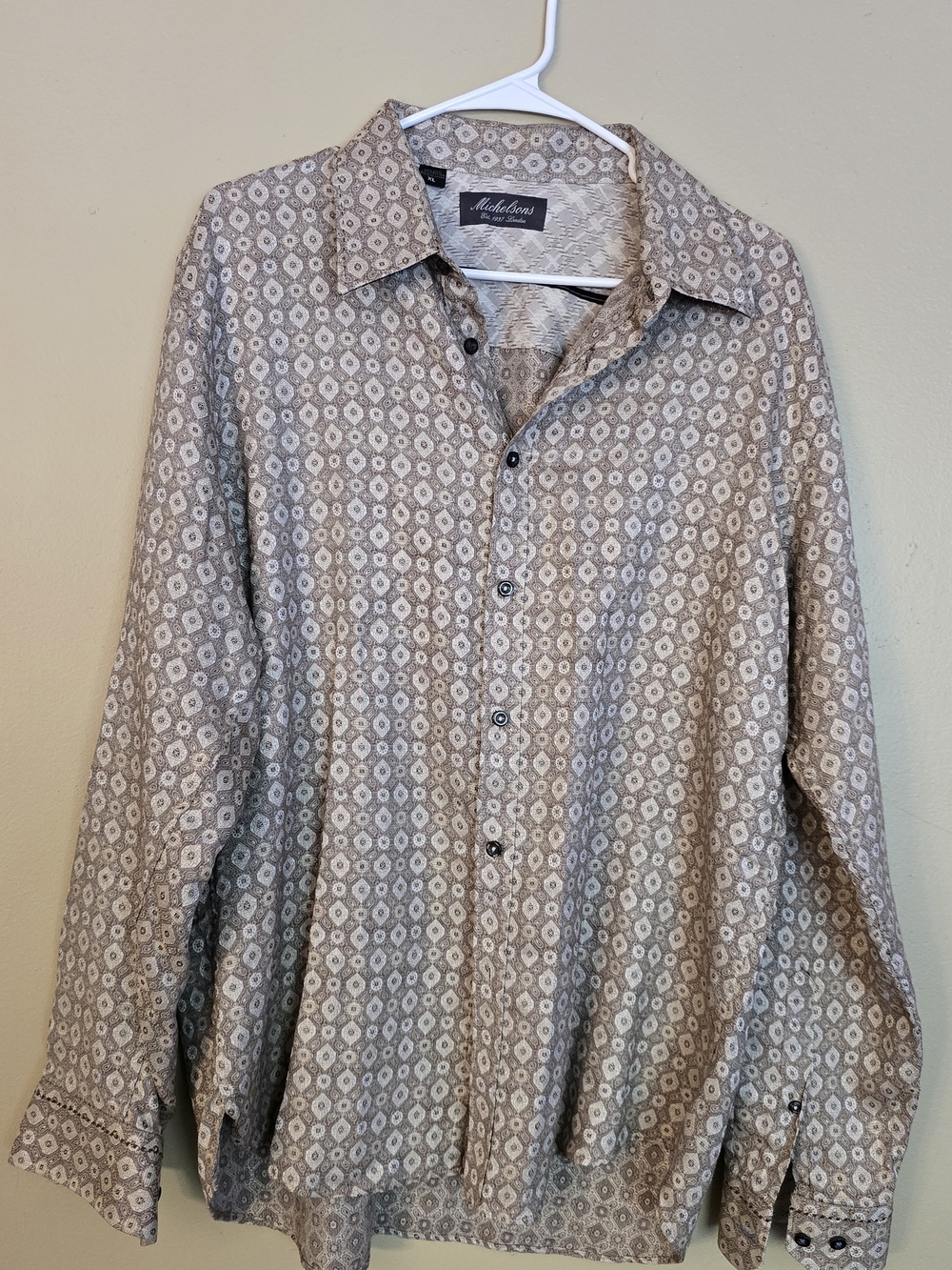 Men's Beige Patterned Long-Sleeve Shirt